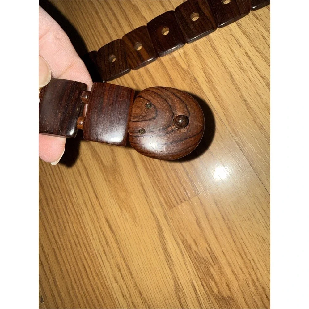 1970s Handcrafted Exotic Wood Link Belt, signed , medium